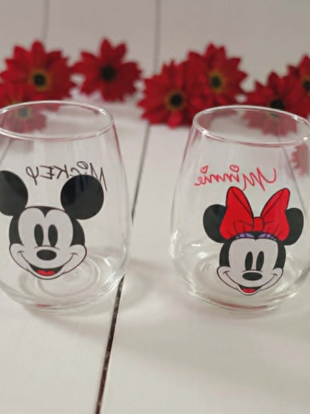 Disney Mickey and Minnie Mouse Stemless Wine Glass, Set of 2